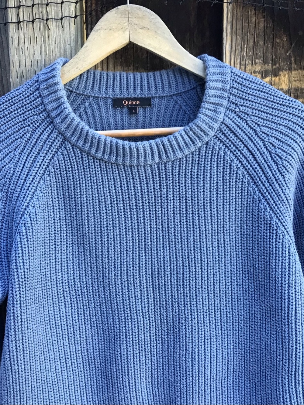 Quince Organic Cotton Fisherman Crew Sweater Blue Womens Large Knit - Picture 2 of 6